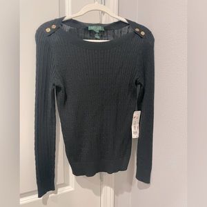 Ralph Lauren black sweater size small. With two gold buttons on each shoulder